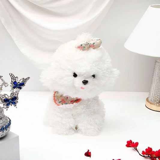White Poodle Soft Toy in Floral Dress
