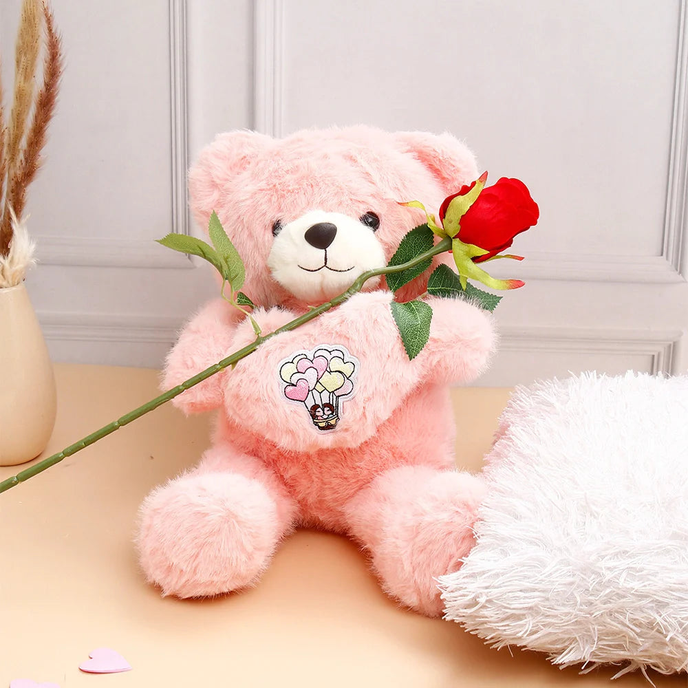 Shop Single Rose With Romantic Heart Plush Teddy Bear Pink Shop Single Rose With Romantic Heart Plush Teddy Bear Pink