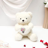 Five Roses Bunch With Romantic Heart Plush Teddy Bear - White