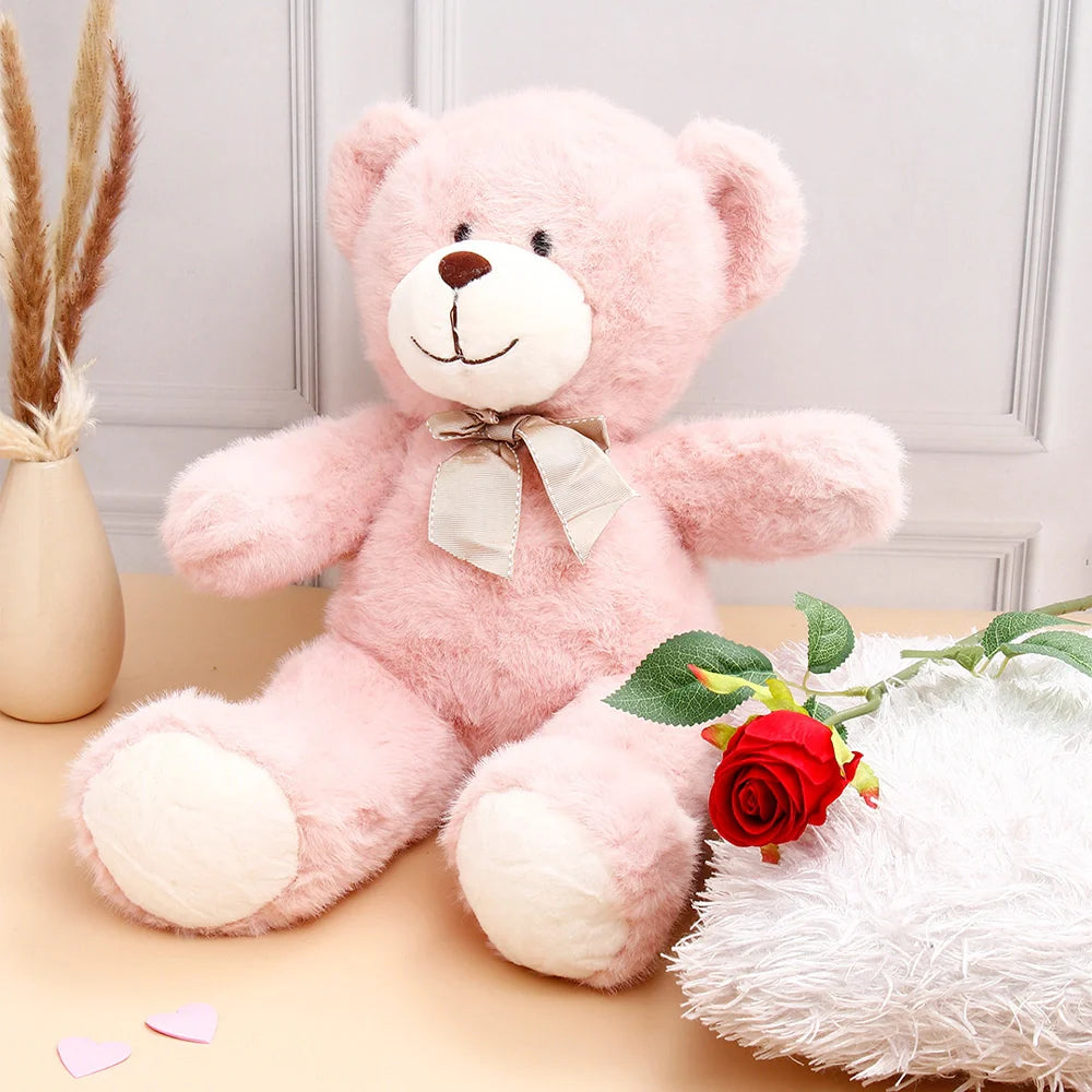 Single Rose With Adorable Cuddle Teddy Bear - Pink