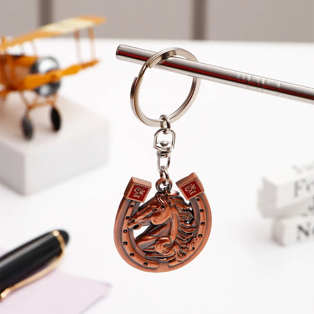 Copper Horse And Horseshoe Keychain
