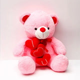 Cuddly Triple Hearts Pink Teddy Bear
