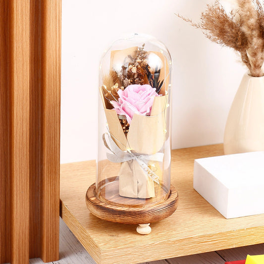 Eternal Pink Rose Glass Dome