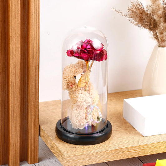 Teddy Bear Rose Glass Dome