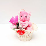 Romantic Pink Teddy Bear Basket of Love