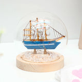 Blue Sailing Ship Glass Dome LED Night Light
