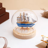 Blue Striped Sailing Ship Glass Dome LED Night Light