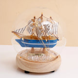 Blue Nautical Sailing Ship Glass Dome LED Night Light