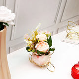 Coral Artificial Flower Pot In Golden Bicycle