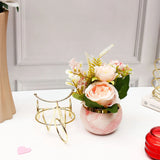 Coral Artificial Flower Pot In Golden Bicycle