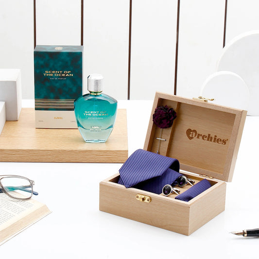 Blue Tie Set With Ajmal Scent Of the Ocean