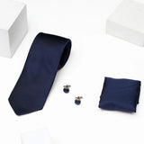 Premium Men's Tie Gift Set in Wooden Box - Navy Blue