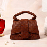 Brown Star-Weave Textured Sling Bag