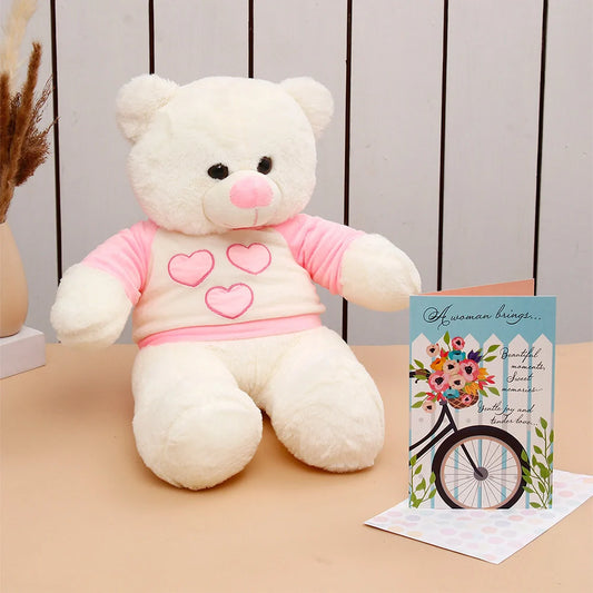 Beautiful Women's Day Greeting Card With Teddy