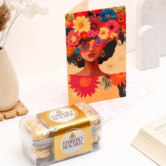 Pretty Women Women's Day Greeting Card With Chocolate