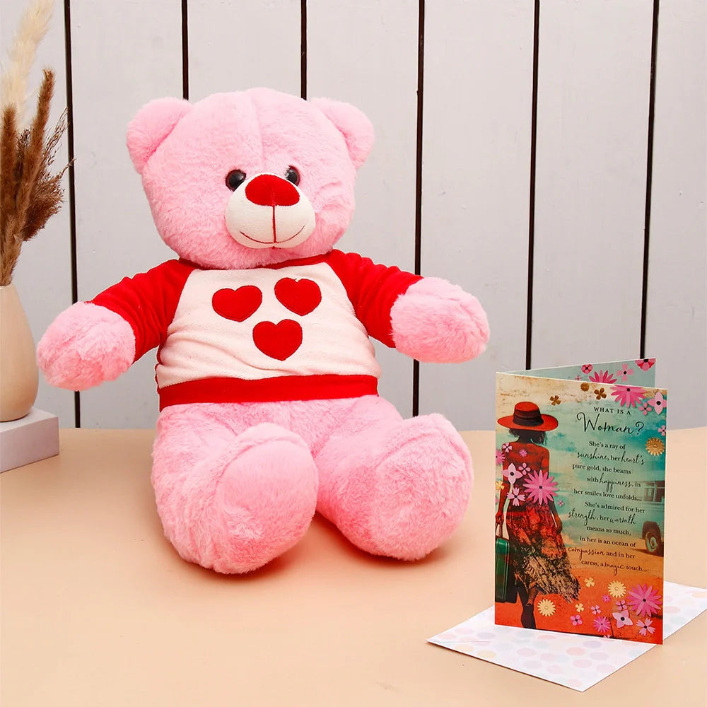 What Is A Women Women's Day Greeting Card With Teddy