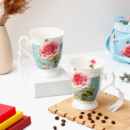Floral Tassel Ceramic Mug Set