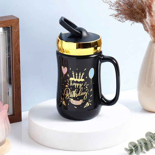 Happy Birthday Celebration Ceramic Mug With Lid