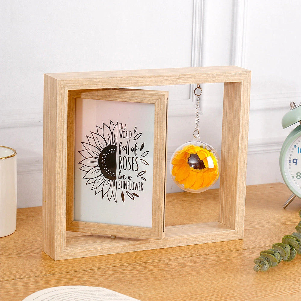 Wooden Box Frame with Hanging Sunflower Globe