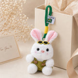 White Plush Bunny Keychain with Sunglasses