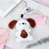 White Plush Puppy Keychain with Cord Loop