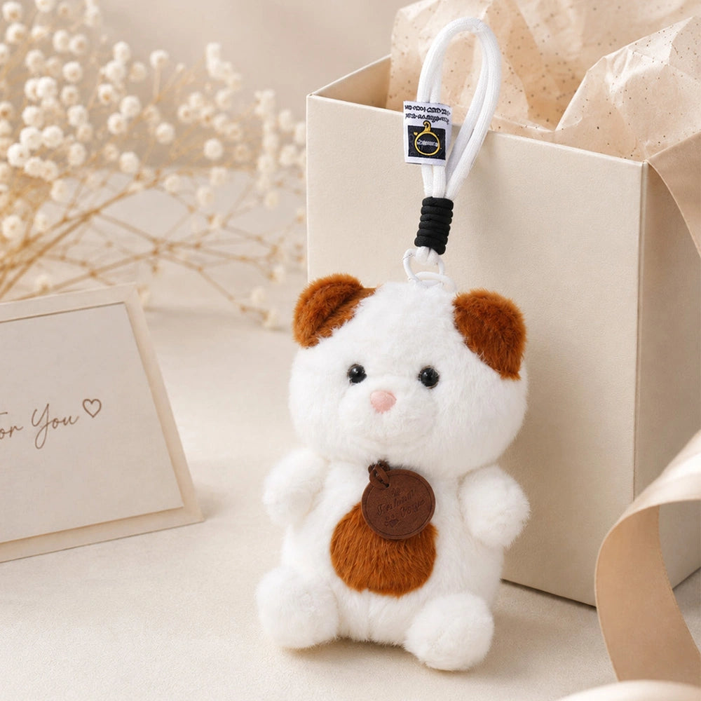 White Plush Bear Keychain with Cord Loop