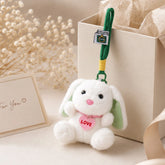White Plush Bunny Keychain with Green Ears