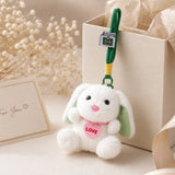 White Plush Bunny Keychain with Green Ears
