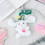 White Plush Bunny Keychain with Green Ears