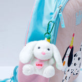 White Plush Bunny Keychain with Green Ears
