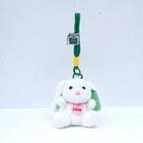 White Plush Bunny Keychain with Green Ears