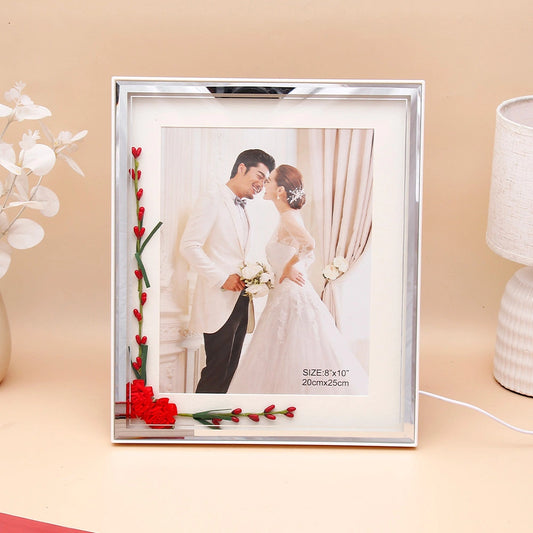 White LED Photo Frame with Red Floral Vine