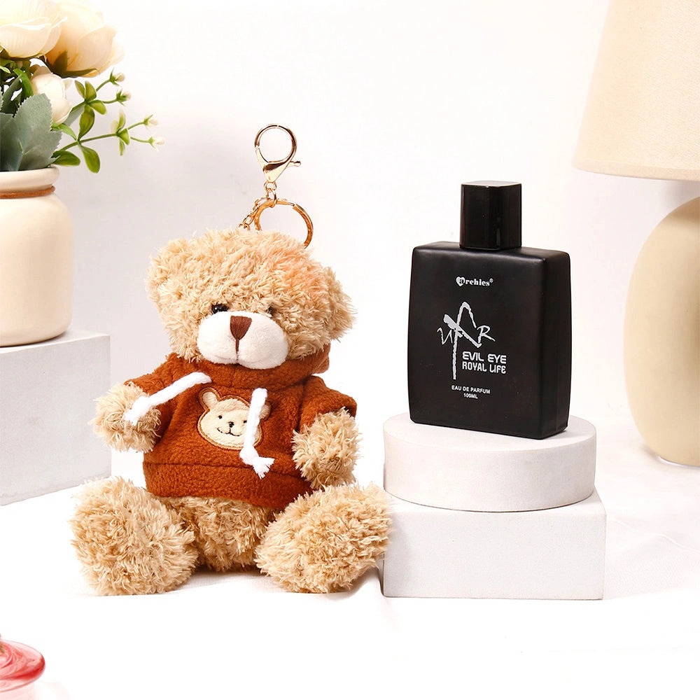 Dark Brown Teddy Bear Keychain With Perfume