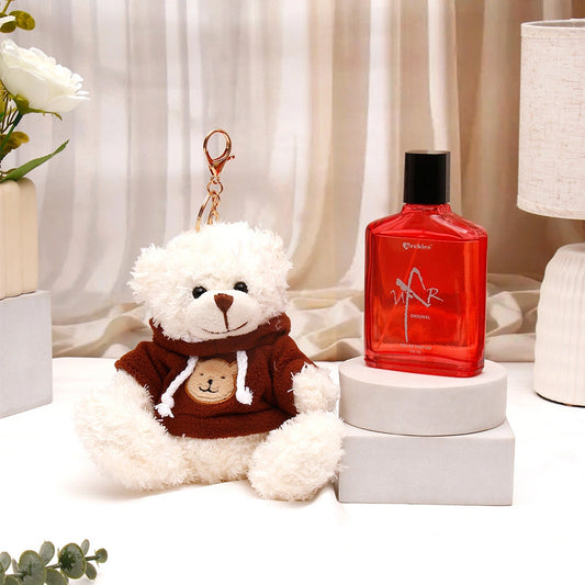 White Hoodie Teddy Bear Keychain With Perfume
