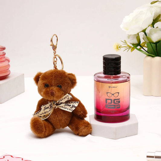Dark Brown Teddy Bear Keychain With Perfume