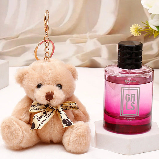 Light Brown Teddy Bear Keychain With Perfume