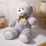 Grey Teddy Bear Soft Toy with Bow