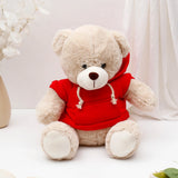 Beige Teddy Bear Soft Toy with Red Hoodie