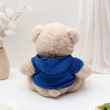 Beige Teddy Bear Soft Toy with Blue Hoodie