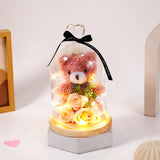 Archies Pink Teddy Bear with Peach Roses Glass Dome Showpiece