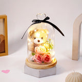 Archies Beige Teddy Bear with Pink Roses Glass Dome Showpiece