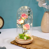 Archies Blush Pink Rose Bouquet LED Glass Dome Showpiece