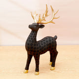 Set of 2 Deer Figurine with Textured Black and Gold Antlers
