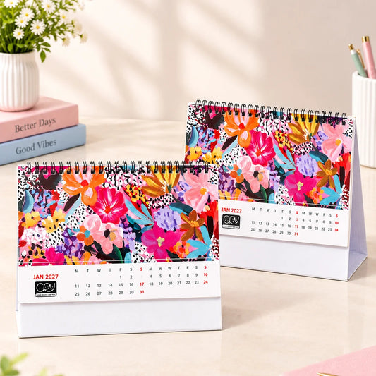 Pack Of 2 Multicolor Abstract Floral Desk Calendar 2027