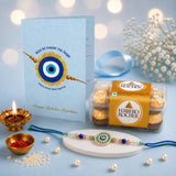 Evil Eye Personalized Card with Rakhi and Ferrero Rocher Chocolate
