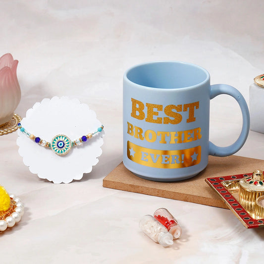 Rakhi for Brother with Best Brother Ever Mug - Sunburst Evil Eye Rakhi Gift Set