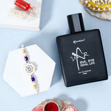 Ivory Flower Evil Eye Rakhi & UXR Royal Life Perfume Gift Set