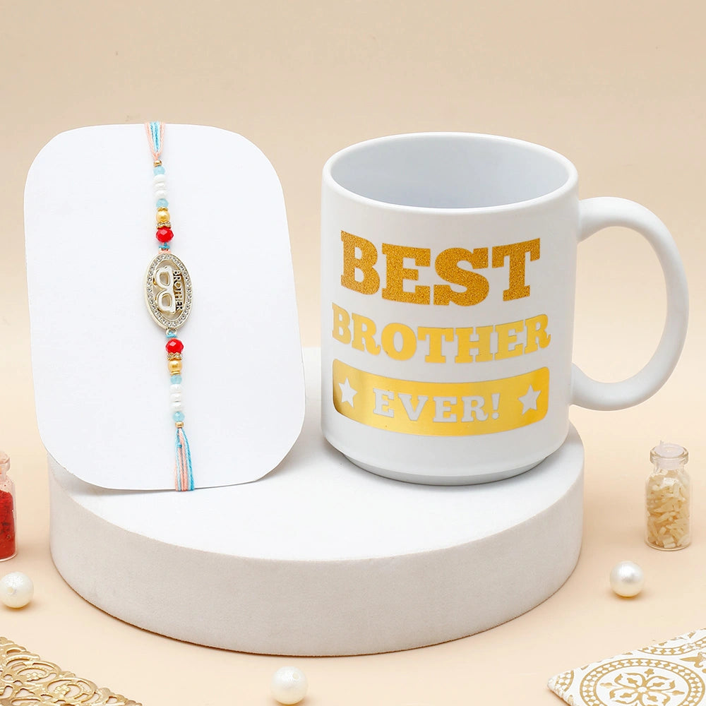 Brother Rakhi Gift Set with Best Brother Ever Mug - Brother Charm Designer Rakhi