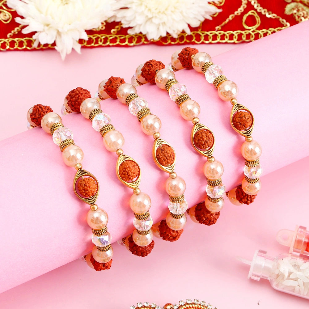 Pack Of 5 Rudraksh Adjustable Rakhi