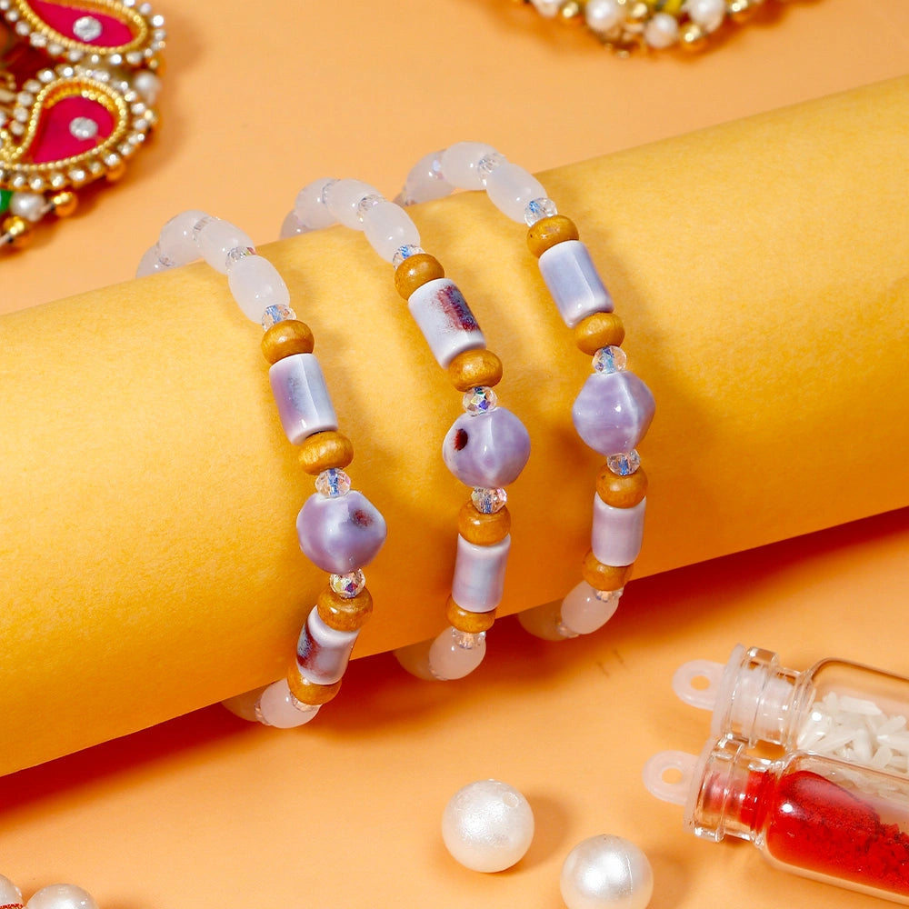 Pack Of 3 Violet Stone Adjustable Rakhi